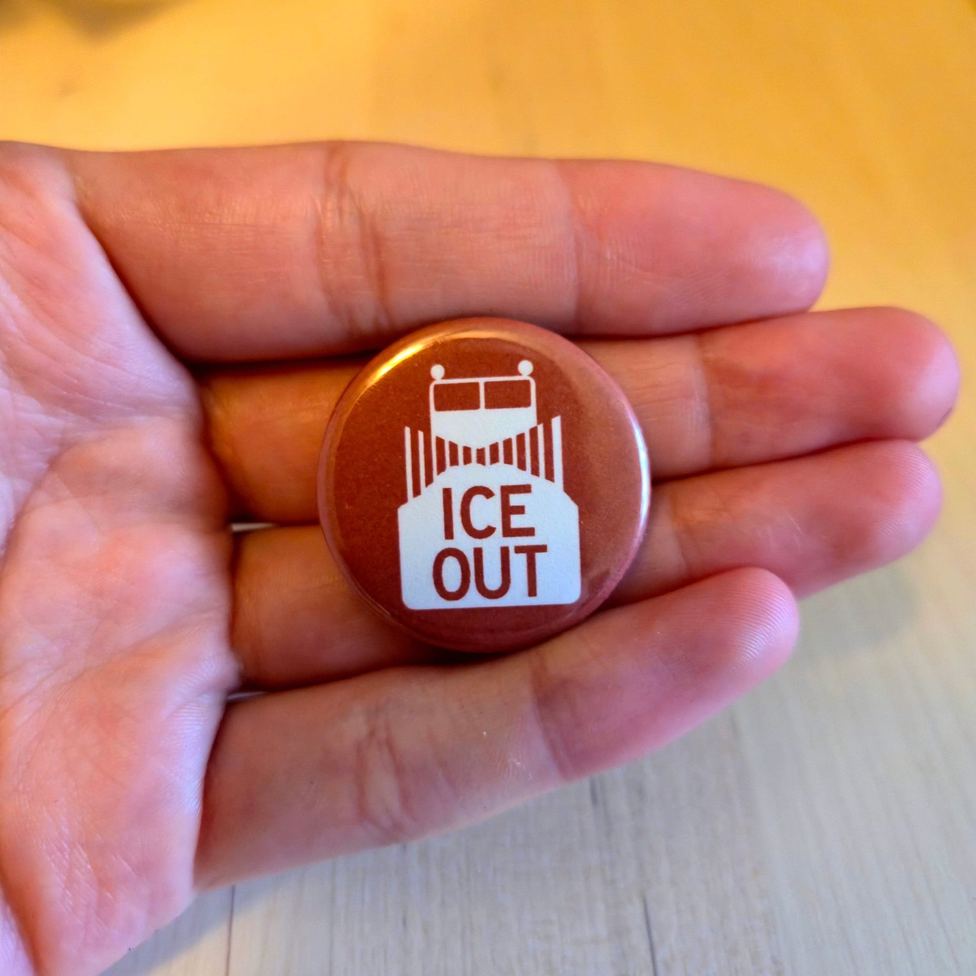 ICE Out Pinback Button - Proud Axolotl